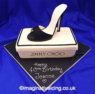 stiletto high heel shoe on shoe box birthday cake