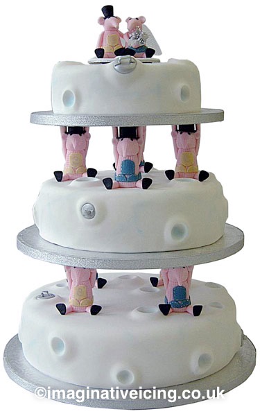 Clangers White Wedding Cake with Clangers supporting each tier
